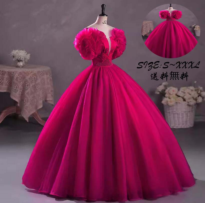 花嫁ドレス お姫様ドレス 撮影用のワンピース カラードレス 韓国風 ロングドレス 前撮り 送料無料 同窓会 パーティードレス 高級感 セ..