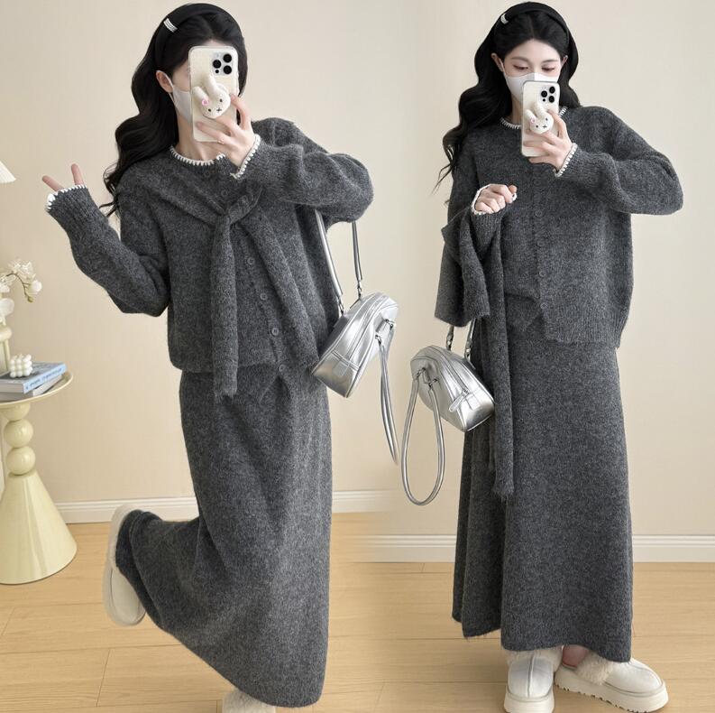 おしゃれ 可愛い ロング マタニティ 2点セット 上着+スカート 送料無料 妊婦 妊婦服 レディース マタニティウェア 授乳 授乳服 長袖 妊娠 ニット服 あったか 大人 秋冬 フォーマル 入学式 入園式 卒園式 セレモニー きれいめ 無地 韓国風 ゆったり 秋着 シンプル 洋服