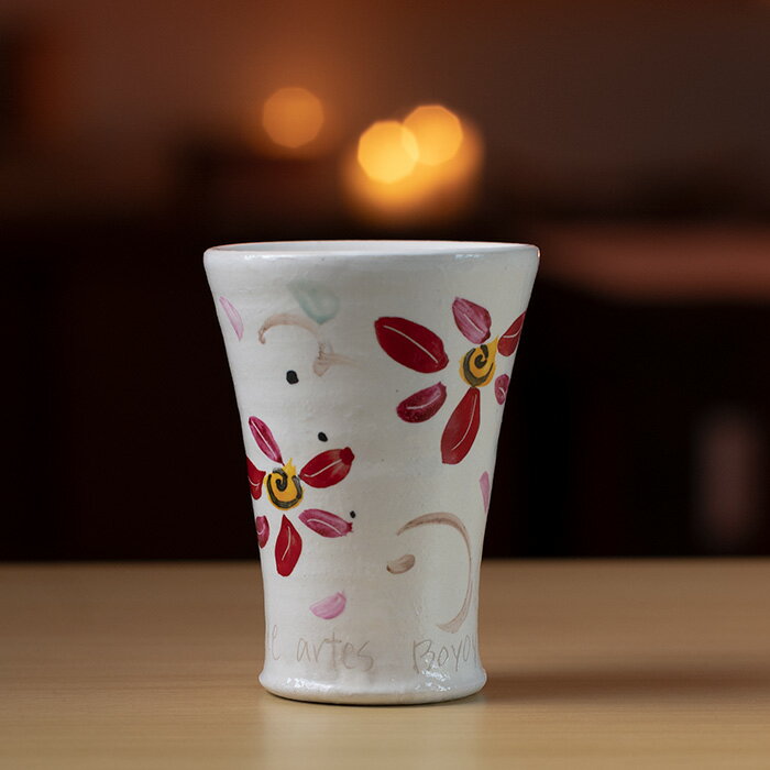Rakuten - 和食器 色絵花赤タンブラー (BY-358)　作家「吉岡萬理」
