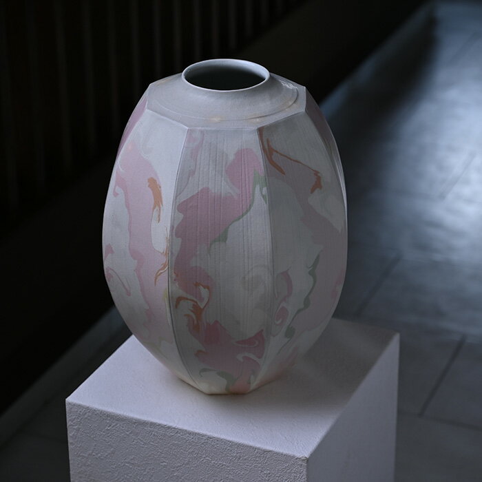 【共箱付】彩墨流花器(JS-626) 作家「瀬津純司」