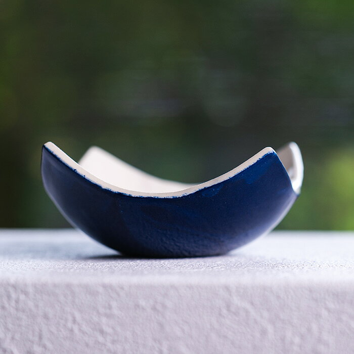 清水烧 - 彩墨流角鉢-白青- （JS-690）　作家「瀬津純司」