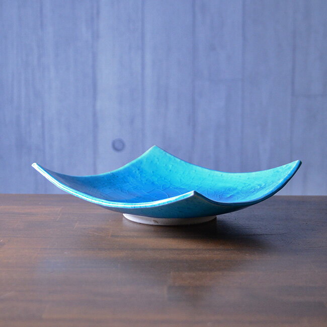 トルコブルー四方張高台皿　作家「荒木漢一」のサムネイル