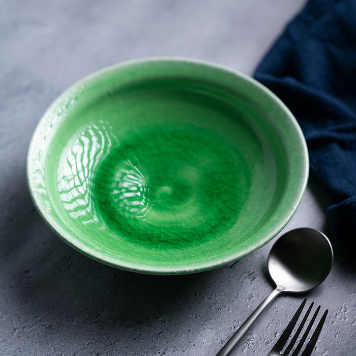 送料無料 | 和食器 中皿 緑釉七寸深皿-21cm-（KIA-138）　作家「荒木漢一」