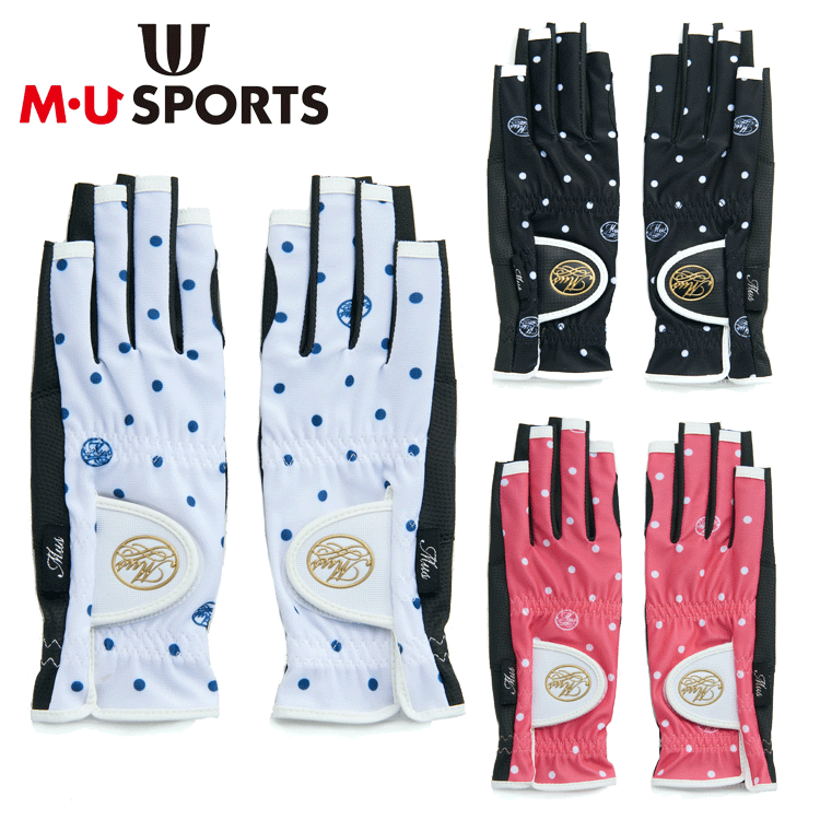 MU SPORTS　MUスポーツ レディース 水玉とロゴのモノグラム総柄プリント 両手グローブ 703J1802 【ゴルフグローブ】【両手用グローブ】 【ネイルカット】