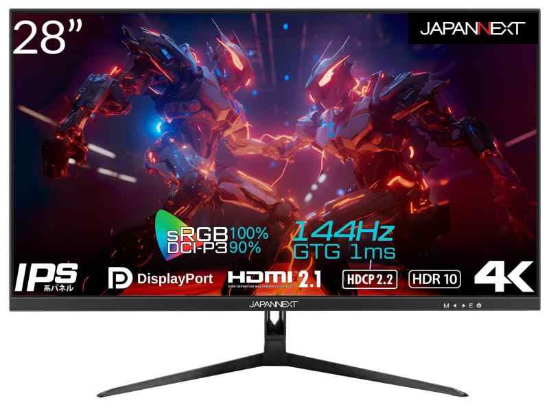 JAPANNEXT 28インチ ゲーミングモニター 144Hz 1ms 4K UHD 3840x2160解像度 IPS パネル ディスプレイ (HDMI/DisplayPort/VESA対応/ブルーライトカット / 視野角178°) JN-IPS28G1