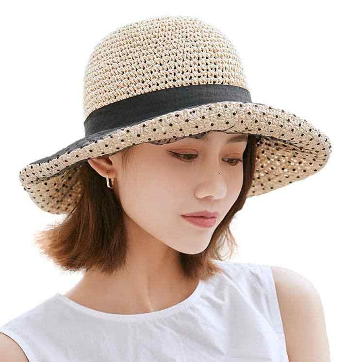 [kanaelun] [カナエルン] 麦わら レース ドット 帽子 ハット レディース 無地 編み込み マクラメ ベーシック フリーサイズ