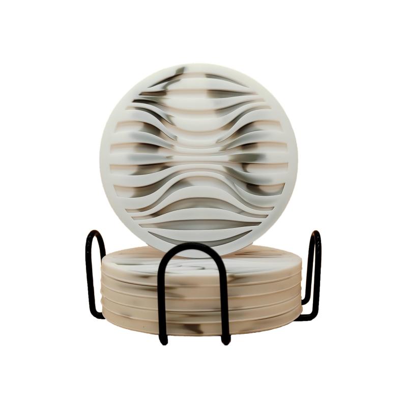 烏の樹 コースター くっつかないコースターシリコン 水滴を受け止める 結露の水滴防止 6個セット収納棚付き円形10cm