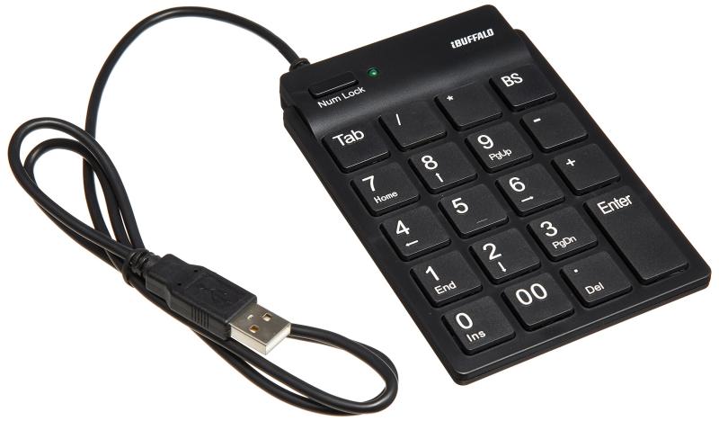 iBUFFALO テンキーボード USBハブ付 スリム 独立キー Tabキー付 BSTKH07