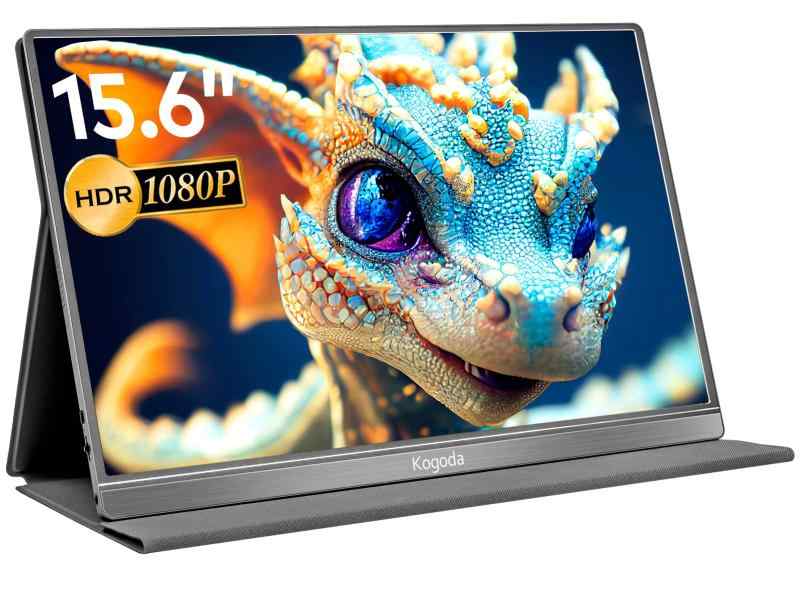 KOGODA モバイルモニター 15.6インチ 自立型 モバイルティスプレイ ポータブルモニター IPSパネル キックスタンド付き 1920x1080FHD ゲームモニター 持ち運び モニター 超軽量 薄型 Type-C/miniHDMI付