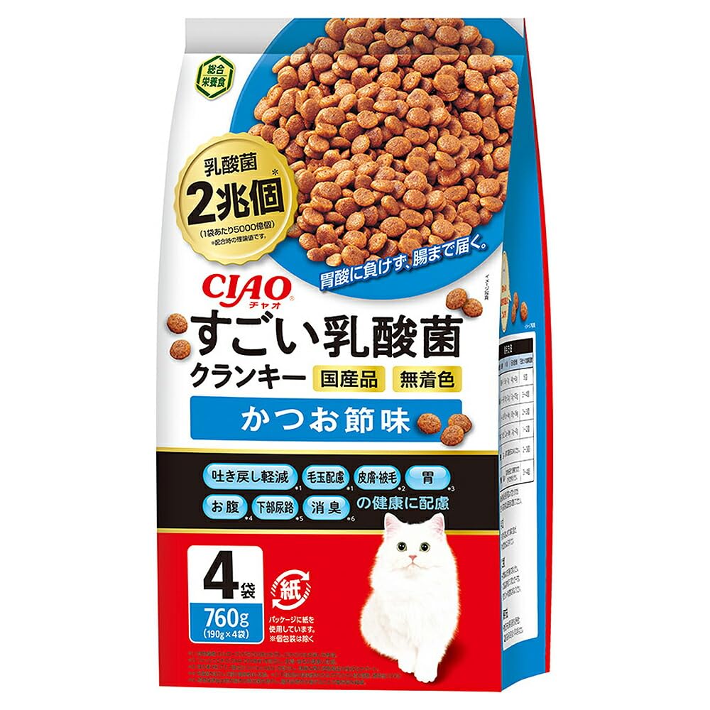 チャオ (CIAO) すごい乳酸菌 クランキー かつお節味 190g×4袋 猫用 ドライフード