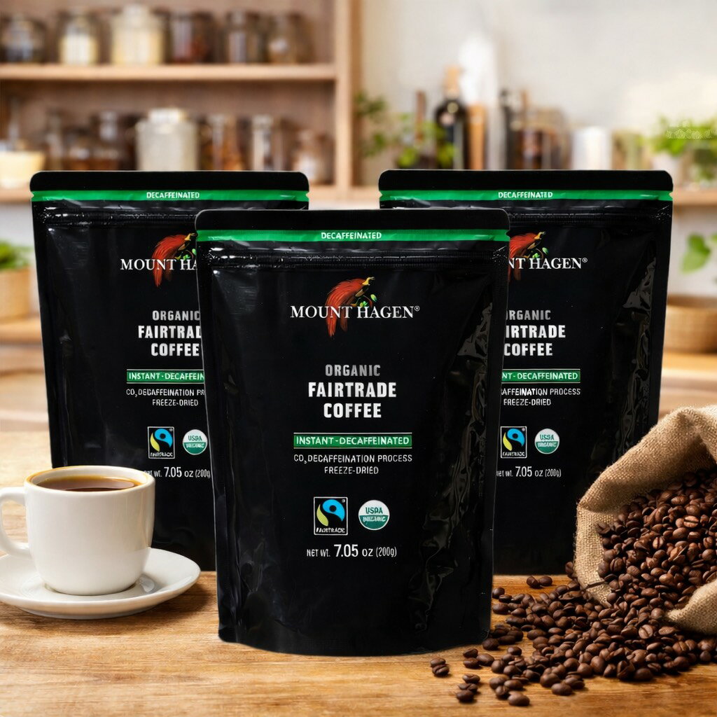 【送料無料】マウントハーゲン オーガニック フェアトレード インスタントコーヒー カフェインレス 詰替用 200g×3個 賞味期限2028.07.31