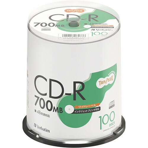 TANOSEE データ用CD-R 700MB 48倍速 ホワイトワイドプリンタブル スピンドルケース 1パック(100枚) SR80FPW100T2 バーベイタム