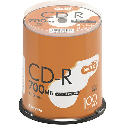 TANOSEE データ用CD-R 700MB 48倍速 ホワイトプリンタブル スピンドルケース 1パック(100枚) SR80FP100T2 バーベイタム TANOSEE データ用CD-R 700MB 48倍速 ホワイトプリンタブル スピンドルケース 1パック(100枚) SR80FP100T2 バーベイタム