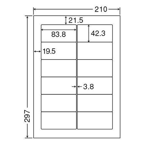 ナナワード シートカットラベル マルチタイプ A4 12面 83.8×42.3mm 四辺余白付 1セット(2500シート:500シート×5箱) LDW12PG 東洋印刷