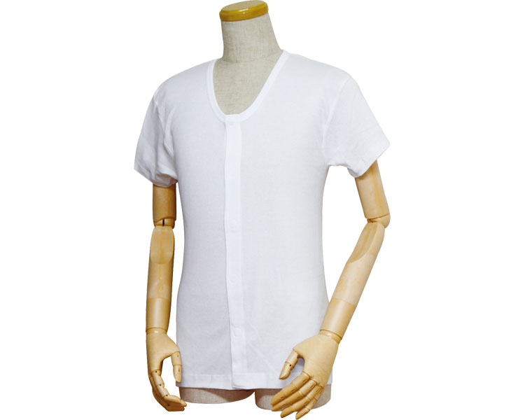 紳士前開きシャツ（ワンタッチテープ式）　半袖 白 43203 ウエル