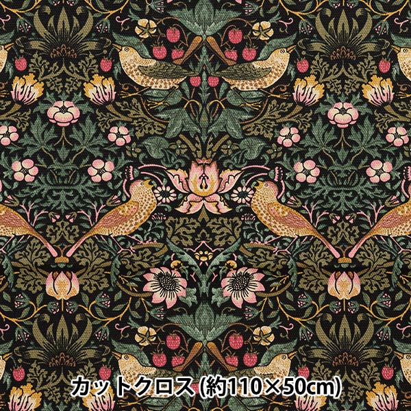 生地 『BEST OF MORRIS ベストオブモリス オックス カットクロス 約110cm×50cm イチゴ泥棒 クロ×アカ C-8176-11T』