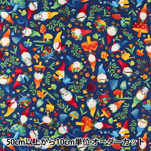 【数量5から】 生地 『インクジェットプリント 森の小人 C8509-NAVY』 USAコットン 【数量5から】 生地 『インクジェットプリント 森の小人 C8509-NAVY』 USAコットン