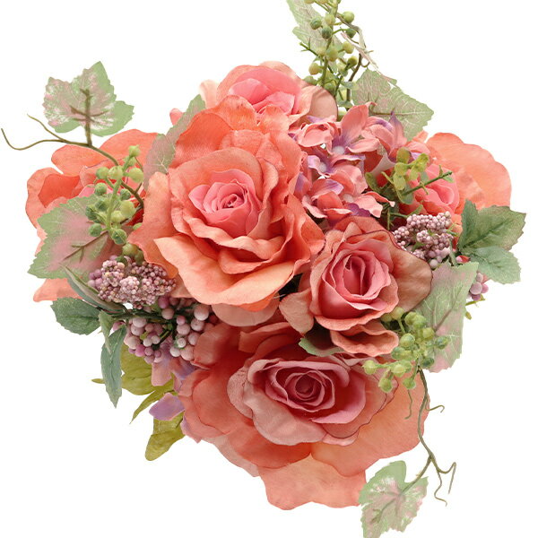 造花 シルクフラワー 『アストラローズブッシュ ピーチ VE6784』