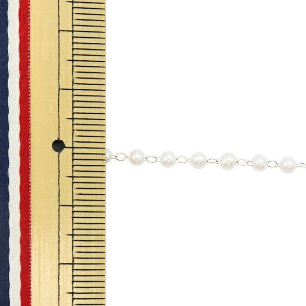 【数量5から】 アクセサリー金具 『ビーズチェーン パール ホワイト×シルバー 3mm ...