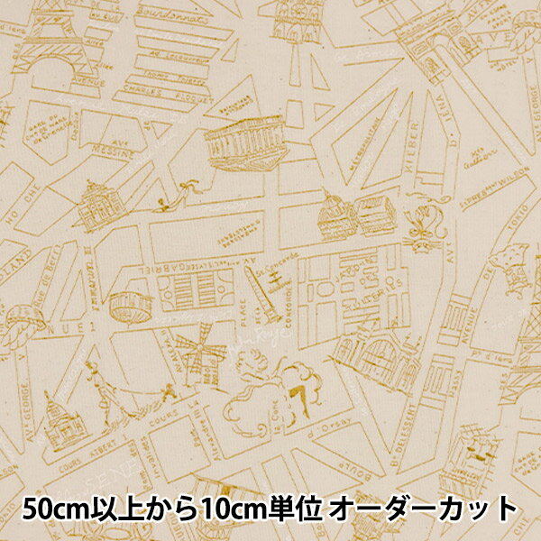  生地 『スケア ラッカープリント 地図柄 キナリ×オレンジ KW-3115-4D』
