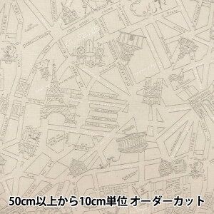 【数量5から】 生地 『スケア ラッカープリント 地図柄 キナリ×グレー KW-3115-4F』