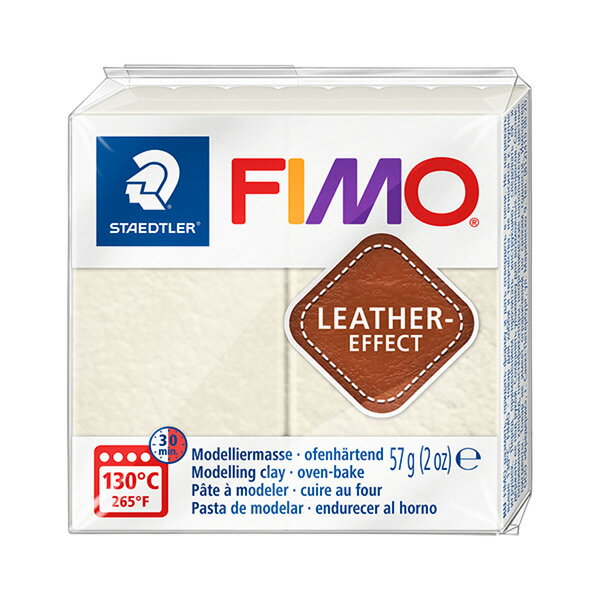 樹脂粘土 『FIMO LEATHER EFFECT (フィモレザーエフェクト) アイボリー 8010-029』 STAEDTLER ステッドラー 自分だけのフェイクレザーがつくれる画期的な粘土! オーブンで加熱すると硬化します。 加熱前は混色や、テクスチャー加工ができ、加熱後は裁断や縫製もできます。 手芸・DIYなど幅広い用途におすすめです。オーブンの加熱設定は、130℃で30分でご使用頂けます。 ※パッケージ裏面の注意をよく読み、正しくご使用ください。 [手芸 ハンドメイド 粘土細工 オーブンクレイ オーブン粘土 ふぃも FIMO アクセサリー タッセル キーホルダー 縫製 レザー 革 クラフト] ◆サイズ:幅5.5cm×奥行5.5cm×高さ1.5cm ◆重量:57g ◆生産国:ドイツ ※モニターによって実物のお色と若干異なる場合がございます。 【手芸用品・毛糸・生地の専門店 ユザワヤ】