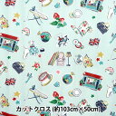 生地 『Cath Kidston シーチングラミネート カットクロス 約103×50cm Cath Icons ブルー CGRXL-9100-1A』