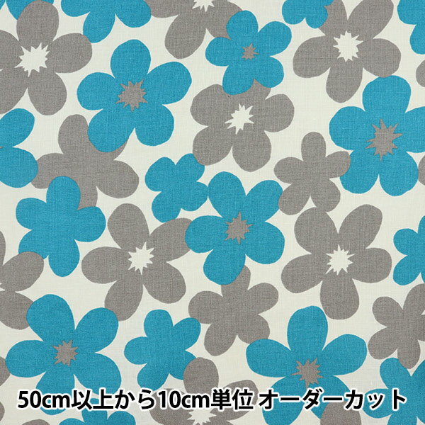 【数量5から】 生地 『麻100% ラビアンローズ グレー×水色 LR3086L-D』