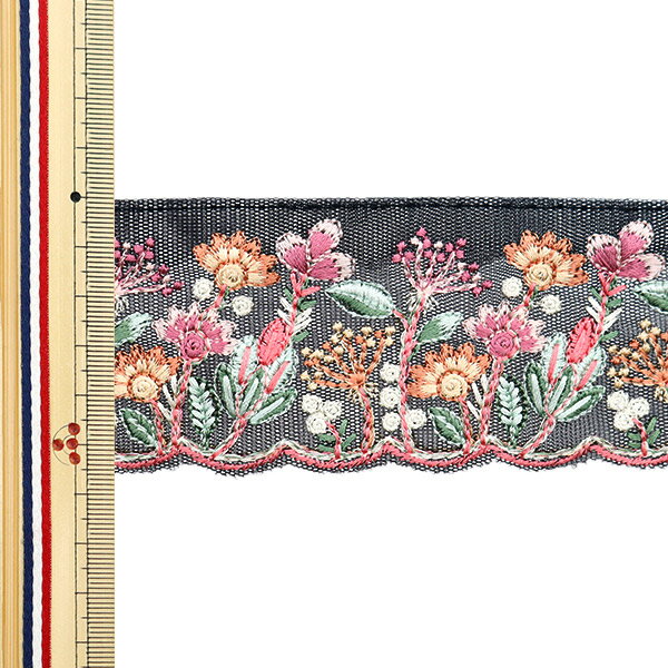 【数量5から】 手芸ブレード 『2024 インド刺繍ブレード ブラック×ピンク 3632L』