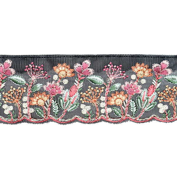 【数量5から】 手芸ブレード 『2024 インド刺繍ブレード ブラック×ピンク 3632L』