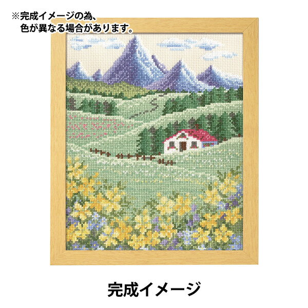 刺しゅうキット 『刺繍キット オノエ・メグミ 物語からの花咲く風景 アルプスの山並みとハイジの花畑 (ベージュ)』 Olympus オリムパス