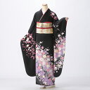 【レンタル】【成人式】振袖 フルセット Mサイズ 花柄 黒系 結婚式 卒業式 結納 レンタル着物