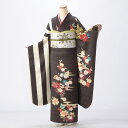 【中古】【購入品】振袖 フルセット Mサイズ モダン柄 黒系 成人式 リユース 状態:S 販売 結婚式 卒業式 結納 着物 20698