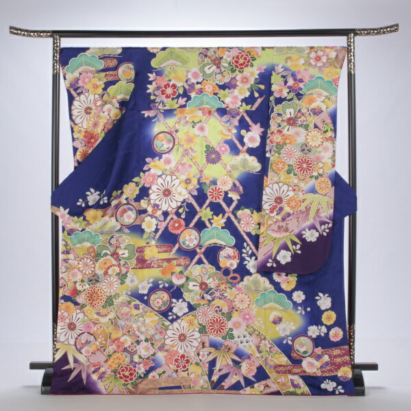 クーポンで5%OFF 【中古】【購入品】振袖 フルセット Lサイズ 古典柄 成人式 着物 振袖フルセット 青・紺系 リユース 状態:A 販売 正絹 振り袖 卒業式 20999