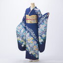 【中古】【購入品】振袖 フルセット Mサイズ 花柄 成人式 着物 振袖フルセット 青・紺系 リユース 状態:A 販売 正絹 振り袖 卒業式 26973