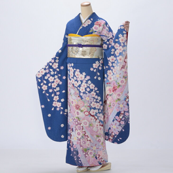 【中古】【購入品】振袖 フルセット Mサイズ 辻が花 青・紺系 成人式 リユース 状態:A 販売 良品 正絹 結婚式 卒業式 結納 22038