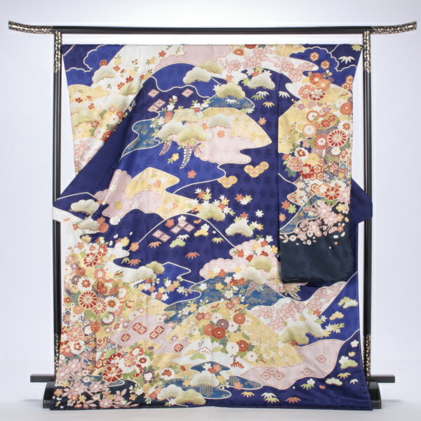 【レンタル】【成人式】振袖 フルセット Lサイズ 青・紺系 ほぼ新品 結婚式 卒業式 結納 レンタル着物