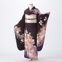 【レンタル】【成人式】振袖 フルセット Mサイズ 花柄 茶系 結婚式 卒業式 結納 レンタル着物