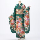 【中古】【購入品】振袖 フルセット Mサイズ 花柄 成人式 着物 振袖フルセット グリーン系 リユース 状態:A 販売 正絹 振り袖 卒業式 96979