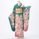 【中古】【購入品】振袖 フルセット Mサイズ グリーン系 古典柄 成人式 リユース 状態:A 販売 振袖フルセット 正絹 結婚式 卒業式 結納 90649