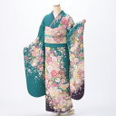 【中古】【購入品】振袖 フルセット Mサイズ 花柄 成人式 着物 振袖フルセット グリーン系 リユース 状態:A 販売 正絹 振り袖 卒業式 96992