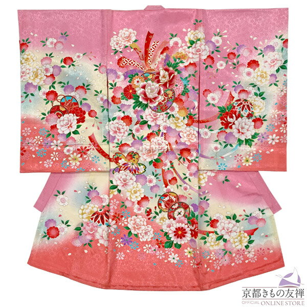 【レンタル】産着 お宮参り 着物 女の子 ピンク 花 毬 正絹 初着 祝着 長襦袢 熨斗目 掛け着物 祝い着 ベビー レンタル着物 (5泊6日)