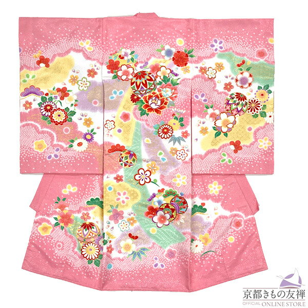 ブラックフライデーPT5倍! 【レンタル】産着 お宮参り 着物 女の子 ピンク 毬 花 初着 祝着 長襦袢 熨斗目 掛け着物 祝い着 ベビー レンタル着物 (5...