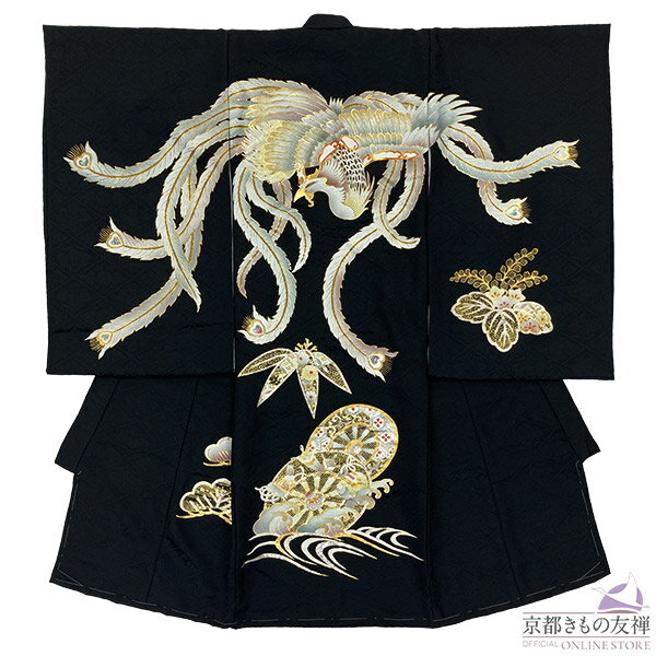【レンタル】産着 お宮参り 着物 男の子 正絹 黒 鳳凰 初着 祝着 長襦袢 熨斗目 掛け着物 祝い着 ベビー レンタル着物 (5泊6日)