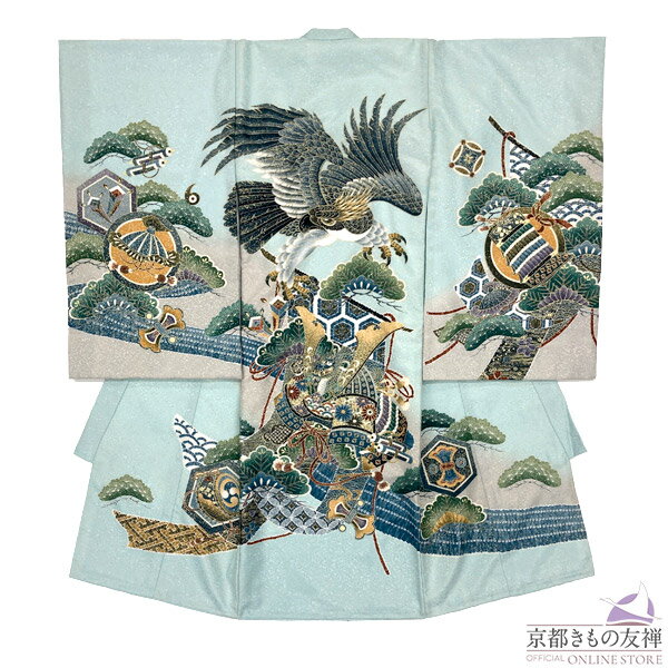 ブラックフライデーPT5倍! 【レンタル】産着 お宮参り 着物 男の子 水色 青 鷹 龍 初着 祝着 長襦袢 熨斗目 掛け着物 祝い着 ベビー レンタル着物 (...