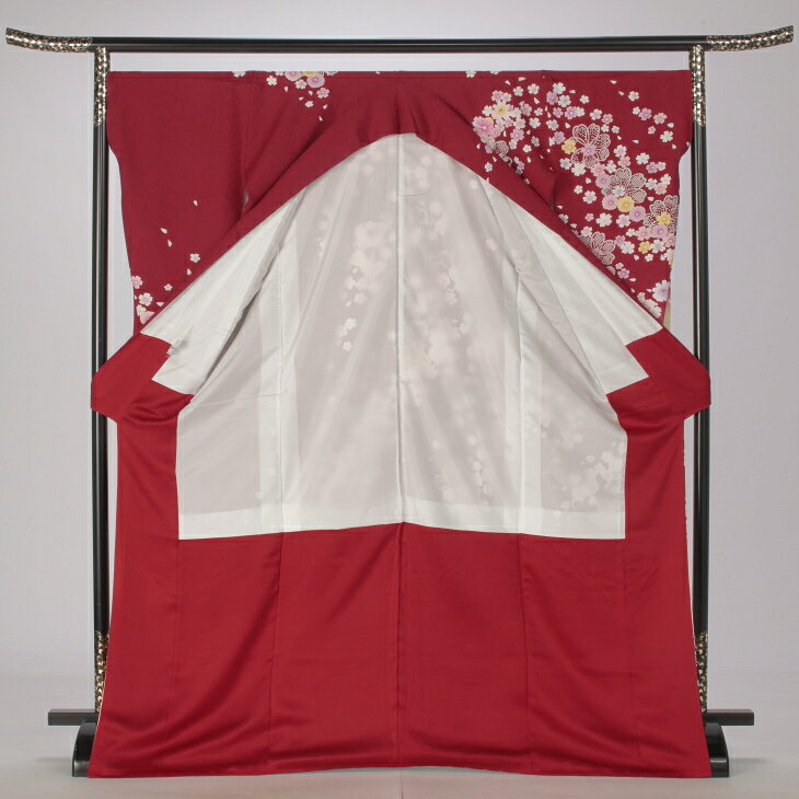 【中古】【購入品】振袖 フルセット Lサイズ 花柄 赤・ワイン系 成人式 リユース 状態:A 販売 結婚式 卒業式 結納 着物 16253