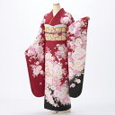 【中古】【購入品】振袖 フルセット Lサイズ 花柄 成人式 着物 振袖フルセット 赤・ワイン系 リユース 状態:A 販売 正絹 振り袖 卒業式 16347