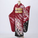 【中古】【購入品】振袖 フルセット Lサイズ 花柄 赤・ワイン系 成人式 リユース 状態:A 販売 振袖フルセット 正絹 結婚式 卒業式 結納 16352