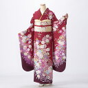 【中古】【購入品】振袖 フルセット Lサイズ 花柄 赤・ワイン系 成人式 リユース 状態:A 販売 結婚式 卒業式 結納 着物 16467