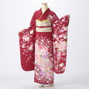 【中古】【購入品】振袖 フルセット Mサイズ 花柄 赤・ワイン系 成人式 リユース 状態:A 販売 結婚式 卒業式 結納 着物